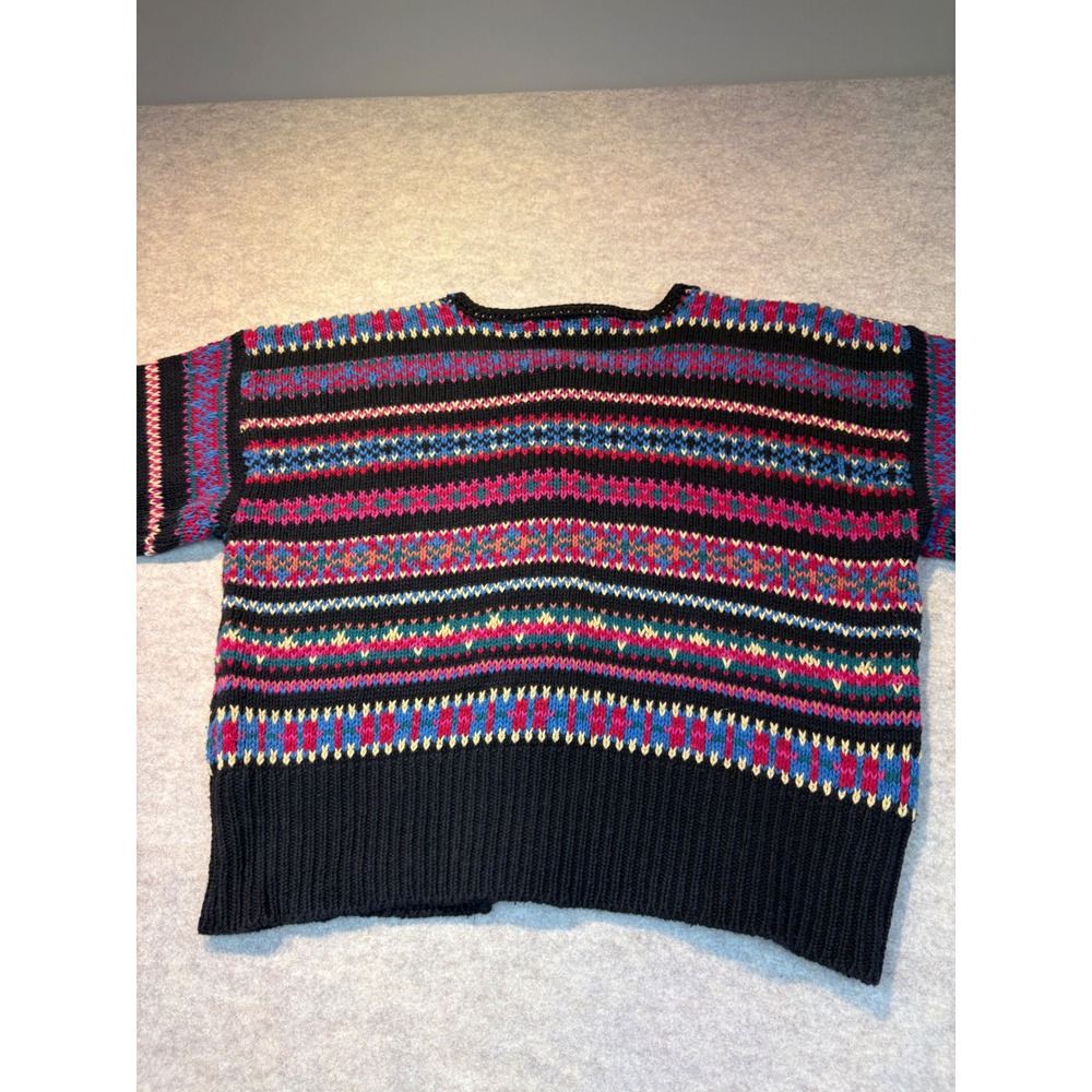 Vintage 90s Sigrid Olsen Embroidered Paisley Cardigan Sweater Black XL Cotton - Picture 8 of 8